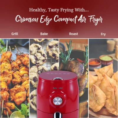 Crimson Edge Air Fryer for Home and Kitchen|1.8 Litres Non-stick Basket| Fry, Grill, Bake & Roast| Rapid Air Technology| Timer & Temperature Control| Auto Shut-Off| Healthy Cooking with 99% less Fat| Sleek & Compact| 1000 Wattage| Red |2 Year Warranty - Image 7
