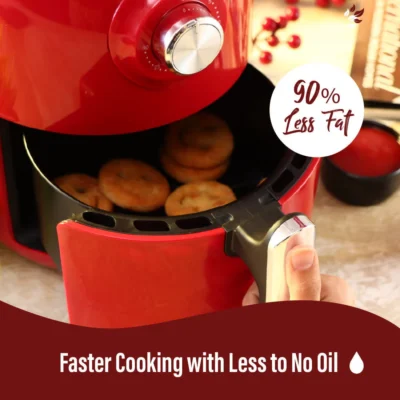 Crimson Edge Air Fryer for Home and Kitchen|1.8 Litres Non-stick Basket| Fry, Grill, Bake & Roast| Rapid Air Technology| Timer & Temperature Control| Auto Shut-Off| Healthy Cooking with 99% less Fat| Sleek & Compact| 1000 Wattage| Red |2 Year Warranty - Image 6