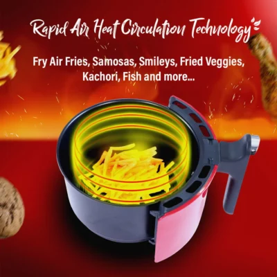 Crimson Edge Air Fryer for Home and Kitchen|1.8 Litres Non-stick Basket| Fry, Grill, Bake & Roast| Rapid Air Technology| Timer & Temperature Control| Auto Shut-Off| Healthy Cooking with 99% less Fat| Sleek & Compact| 1000 Wattage| Red |2 Year Warranty - Image 5