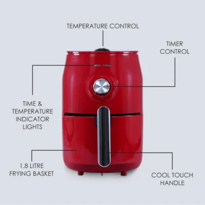 Crimson Edge Air Fryer for Home and Kitchen|1.8 Litres Non-stick Basket| Fry, Grill, Bake & Roast| Rapid Air Technology| Timer & Temperature Control| Auto Shut-Off| Healthy Cooking with 99% less Fat| Sleek & Compact| 1000 Wattage| Red |2 Year Warranty - Image 4