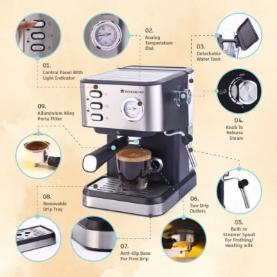 Regenta Espresso Coffee Machine, 19-bar, Make Espressos, Cappuccinos & Lattes at Home, With Steamer, Metal Porta Filter, Temperature Dial, 2 Year Warranty - Image 4