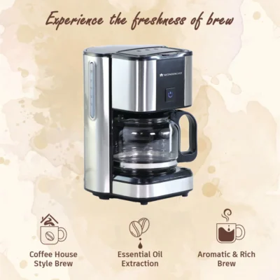 Regalia Brew Coffee Maker 550 W | Stainless Steel Body | 700ml Borosilicate Glass Carafe | 3-in-1 Filter Coffee, Espresso, Cappuccino | Auto Shut Off | Removable Cone Filter | 7 Cups Coffee | Perfect Gifting Option | Black & Silver | 2 Year Warranty - Image 4