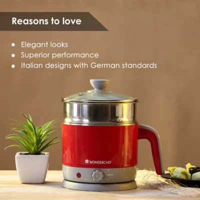 LUXE Multicook Stainless Steel 1.2 L Electric Kettle, 1000W, Red - Image 4