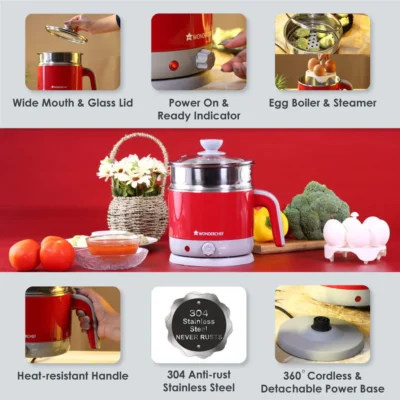 LUXE Multicook Stainless Steel 1.2 L Electric Kettle, 1000W, Red - Image 5