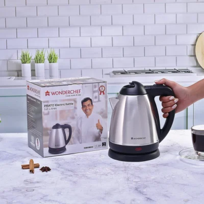 Prato Automatic Stainless Steel Cordless Electric Kettle, 1.2 Litres, Built-in Metal Filter, 304 Stainless Steel Interior, Ergonomic Handle Design, 1000W, 2 Years Warranty - Image 3