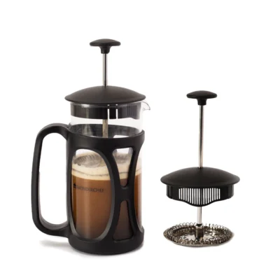 French Press Coffee & Tea Maker 600 ml | Premium Heat Resistant Borosilicate Glass Carafe in SS Housing | 4 Level Filtration System | SS Plunger with Mesh | 3-4 Cups of Coffee | Brews in Just 3 Minutes | Black | 1 Year Warranty