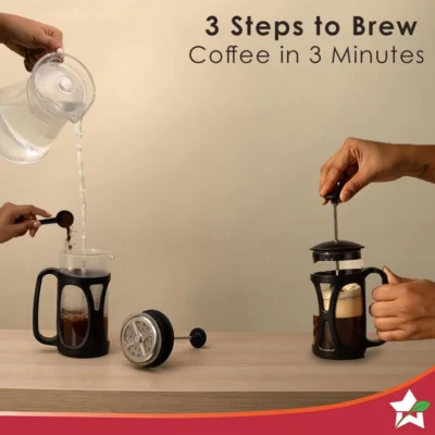 French Press Coffee & Tea Maker 600 ml | Premium Heat Resistant Borosilicate Glass Carafe in SS Housing | 4 Level Filtration System | SS Plunger with Mesh | 3-4 Cups of Coffee | Brews in Just 3 Minutes | Black | 1 Year Warranty - Image 3