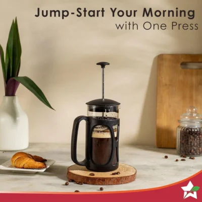 French Press Coffee & Tea Maker 600 ml | Premium Heat Resistant Borosilicate Glass Carafe in SS Housing | 4 Level Filtration System | SS Plunger with Mesh | 3-4 Cups of Coffee | Brews in Just 3 Minutes | Black | 1 Year Warranty - Image 2