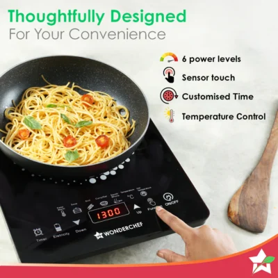 Easy Cook Hot Plate Infrared Cooktop with Feather Touch Control & 6 Power Settings|2200 Watt Induction Cooktop|Pre-set Menus for Soups, Curries, Dals, Saute Masala|Crystal Glass Top Surface| LED Digital Panel | Smart Touch Buttons| 1 Year Warranty - Image 5