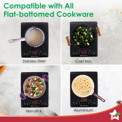 Easy Cook Hot Plate Infrared Cooktop with Feather Touch Control & 6 Power Settings|2200 Watt Induction Cooktop|Pre-set Menus for Soups, Curries, Dals, Saute Masala|Crystal Glass Top Surface| LED Digital Panel | Smart Touch Buttons| 1 Year Warranty - Image 4