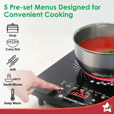 Easy Cook Hot Plate Infrared Cooktop with Feather Touch Control & 6 Power Settings|2200 Watt Induction Cooktop|Pre-set Menus for Soups, Curries, Dals, Saute Masala|Crystal Glass Top Surface| LED Digital Panel | Smart Touch Buttons| 1 Year Warranty - Image 3