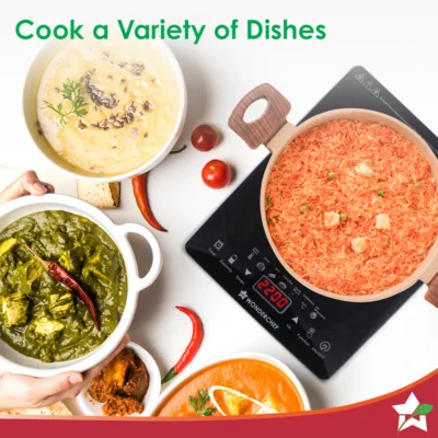 Easy Cook Hot Plate Infrared Cooktop with Feather Touch Control & 6 Power Settings|2200 Watt Induction Cooktop|Pre-set Menus for Soups, Curries, Dals, Saute Masala|Crystal Glass Top Surface| LED Digital Panel | Smart Touch Buttons| 1 Year Warranty - Image 2