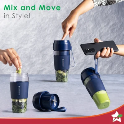 Nutri-Cup Portable Blender | USB Charging | Smoothie maker | SS Blades | Battery Operated Rechargeable Blender | 300ml | Compact Size | Blue - Image 3