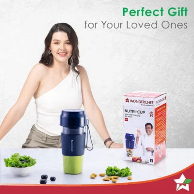 Nutri-Cup Portable Blender | USB Charging | Smoothie maker | SS Blades | Battery Operated Rechargeable Blender | 300ml | Compact Size | Blue - Image 2
