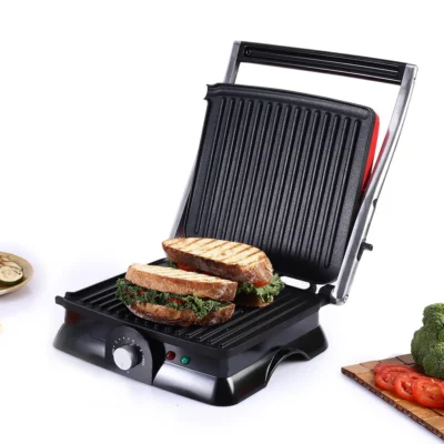 SKT Family Size| Crimson Edge Electric Contact Grill & Sandwich Maker| Healthy Non-Stick Coating | LED Indicator| 2 Year Warranty| Red