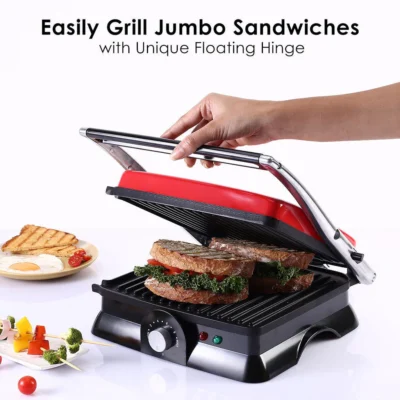 SKT Family Size| Crimson Edge Electric Contact Grill & Sandwich Maker| Healthy Non-Stick Coating | LED Indicator| 2 Year Warranty| Red - Image 5