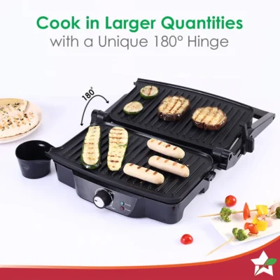 Sanjeev Kapoor Tandoor| Electric Contact Grill & Sandwich Maker |3-in-1 Appliance|1500 Watt|180 Degree Grilling|Cool Touch Handle|Auto Shut Off|LED Indicator|2 Year Warranty|Black & Silver - Image 2