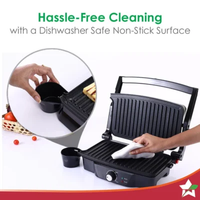 Sanjeev Kapoor Tandoor| Electric Contact Grill & Sandwich Maker |3-in-1 Appliance|1500 Watt|180 Degree Grilling|Cool Touch Handle|Auto Shut Off|LED Indicator|2 Year Warranty|Black & Silver - Image 3