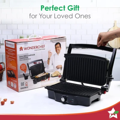 Sanjeev Kapoor Tandoor| Electric Contact Grill & Sandwich Maker |3-in-1 Appliance|1500 Watt|180 Degree Grilling|Cool Touch Handle|Auto Shut Off|LED Indicator|2 Year Warranty|Black & Silver - Image 4
