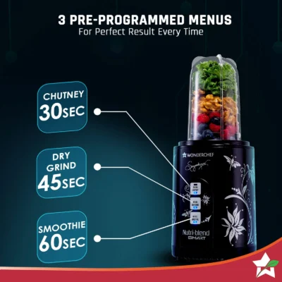Nutri-blend SMART Automatic Mixer Grinder with Dual Pulse Function|22000 RPM|100% Full Copper Motor|2 Unbreakable Jars| 500 Watt| 2 Years Warranty| Recipe book by Chef Sanjeev Kapoor| Black - Image 7