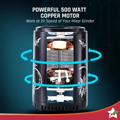 Nutri-blend SMART Automatic Mixer Grinder with Dual Pulse Function|22000 RPM|100% Full Copper Motor|2 Unbreakable Jars| 500 Watt| 2 Years Warranty| Recipe book by Chef Sanjeev Kapoor| Black - Image 3