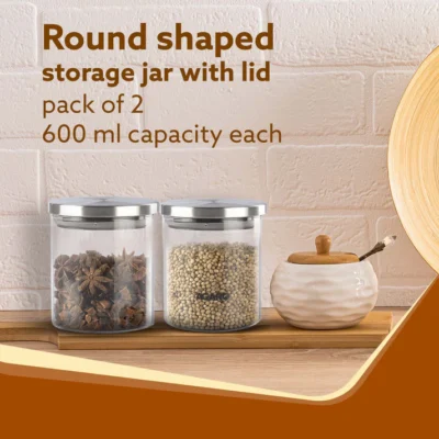 AGARO Elite Borosilicate Glass Jar 600 ml, Round Shaped, Steel Lid, Storage Glass Container, Transparent, Kitchen Organiser, Multipurpose Jar, Pack of 2 - Image 6