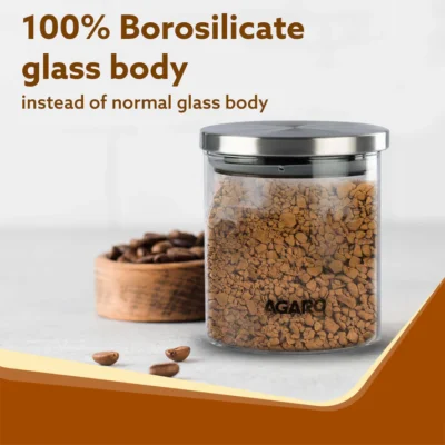 AGARO Elite Borosilicate Glass Jar 600 ml, Round Shaped, Steel Lid, Storage Glass Container, Transparent, Kitchen Organiser, Multipurpose Jar, Pack of 2 - Image 4