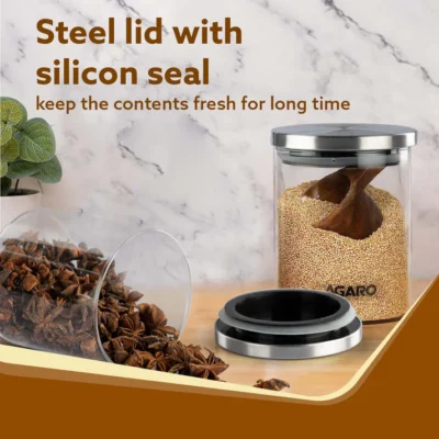 AGARO Elite Borosilicate Glass Jar 600 ml, Round Shaped, Steel Lid, Storage Glass Container, Transparent, Kitchen Organiser, Multipurpose Jar, Pack of 2 - Image 3