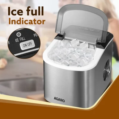 AGARO Regency Ice Maker, Compact Ice Maker, 2.2L water Tank, 9 Pcs Ice Cube at a time, Stainless Steel Body, Small & Big Ice Cubes - Image 3