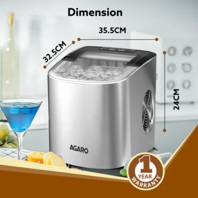 AGARO Regency Ice Maker, Compact Ice Maker, 2.2L water Tank, 9 Pcs Ice Cube at a time, Stainless Steel Body, Small & Big Ice Cubes - Image 2
