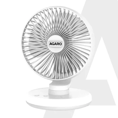 Alpha Desktop Fan with Light, 6 Inches, 4 Speeds, Oscillating Table Fan, Brushless Motor, Wide Angle Adjustment, USB Rechargeable, Ultra Quiet, Personal Mini Fan for Home Office Bedroom, White