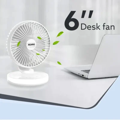 Alpha Desktop Fan with Light, 6 Inches, 4 Speeds, Oscillating Table Fan, Brushless Motor, Wide Angle Adjustment, USB Rechargeable, Ultra Quiet, Personal Mini Fan for Home Office Bedroom, White - Image 4