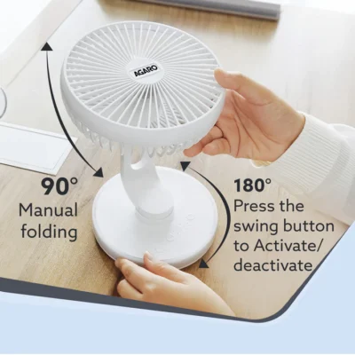 Alpha Desktop Fan with Light, 6 Inches, 4 Speeds, Oscillating Table Fan, Brushless Motor, Wide Angle Adjustment, USB Rechargeable, Ultra Quiet, Personal Mini Fan for Home Office Bedroom, White - Image 3