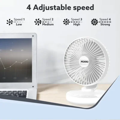 Alpha Desktop Fan with Light, 6 Inches, 4 Speeds, Oscillating Table Fan, Brushless Motor, Wide Angle Adjustment, USB Rechargeable, Ultra Quiet, Personal Mini Fan for Home Office Bedroom, White - Image 2
