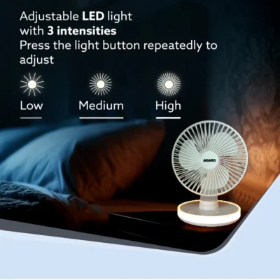 Alpha Desktop Fan with Light, 6 Inches, 4 Speeds, Oscillating Table Fan, Brushless Motor, Wide Angle Adjustment, USB Rechargeable, Ultra Quiet, Personal Mini Fan for Home Office Bedroom, White - Image 5