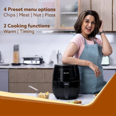 Alpha Digital Air Fryer For Home, 4.5 Litres, 6 Cooking Options, Electric, Convection Oven, 1400W, 360 Degrees Air Circulation, Digital Display, Keep Warm, Bake, Roast, Toast, Black - Image 5