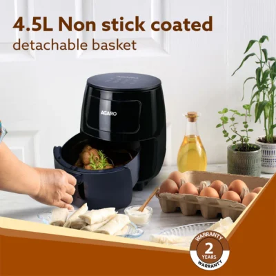 Alpha Digital Air Fryer For Home, 4.5 Litres, 6 Cooking Options, Electric, Convection Oven, 1400W, 360 Degrees Air Circulation, Digital Display, Keep Warm, Bake, Roast, Toast, Black - Image 3