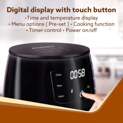 Alpha Digital Air Fryer For Home, 4.5 Litres, 6 Cooking Options, Electric, Convection Oven, 1400W, 360 Degrees Air Circulation, Digital Display, Keep Warm, Bake, Roast, Toast, Black - Image 2