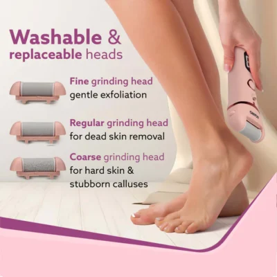 Callus Remover with 3 Interchangeable Head Rollers, Electronic Foot Scrubber For Callus & Dead Skin Removal, Pedicure Device, 2 Speed, Rechargeable Foot Care, Waterproof, CR1727, Pink - Image 5