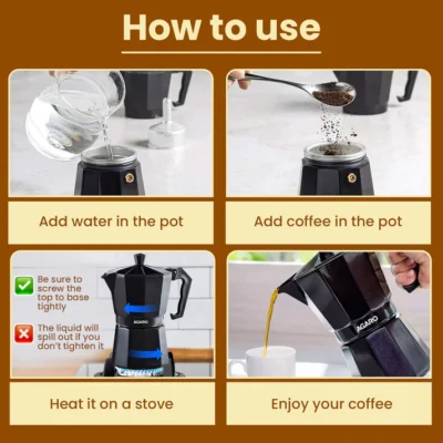 Classic Moka Pot - 240 ML - Black - Image 2