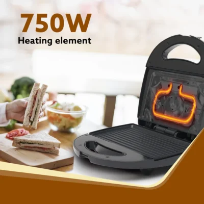 Delite Sandwich Maker, 750W, 4 Slice Non Stick Grill Plate, Power Indicator, Oil Free Toasting, Grilling, Black - Image 5
