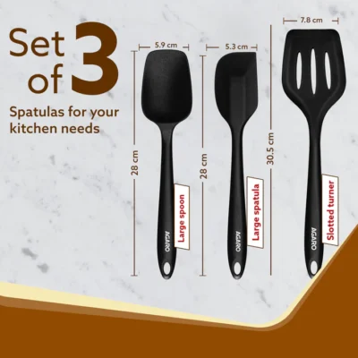 Deluxe Silicone Spatula Set of 3, Cooking and Mixing, for Non-Stick Cookware, BPA Free, Seamless Design, Black - Image 5