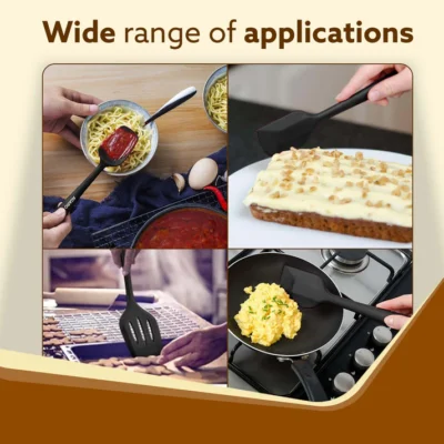 Deluxe Silicone Spatula Set of 3, Cooking and Mixing, for Non-Stick Cookware, BPA Free, Seamless Design, Black - Image 2