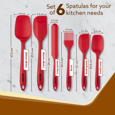 Deluxe Silicone Spatula Set of 6 , Red - Image 5