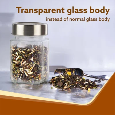 Elegant Cube Jar 310 ml, Square Shaped, Transparent Lid With Steel Finish, Storage Glass Container, Transparent, Kitchen Organiser, Multipurpose Jar, Pack of 6 - Image 4