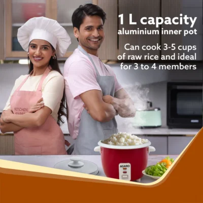 Elegant Electric Rice Cooker, 1L, 400W, Automatic Boiler, Steamer, Removable Aluminium Pot, Stainless Steel Lid, Keep Warm Function, Trivet Plate, Rice, Veggies, Red - Image 5