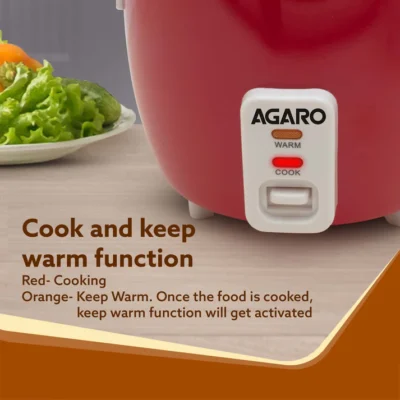 Elegant Electric Rice Cooker, 1L, 400W, Automatic Boiler, Steamer, Removable Aluminium Pot, Stainless Steel Lid, Keep Warm Function, Trivet Plate, Rice, Veggies, Red - Image 3