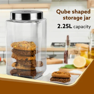 Elegant Glass Jar 2250 ml, Square Shaped, Steel Lid, Storage Glass Container, Transparent, Kitchen Organiser, Multipurpose Jar - Image 6