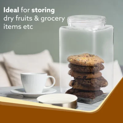 Elegant Glass Jar 2250 ml, Square Shaped, Steel Lid, Storage Glass Container, Transparent, Kitchen Organiser, Multipurpose Jar - Image 5