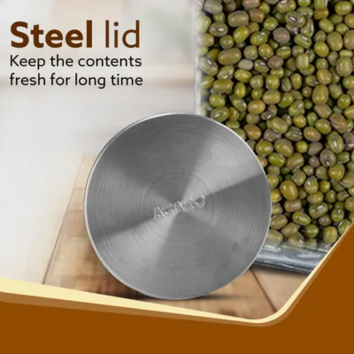 Elegant Glass Jar 2250 ml, Square Shaped, Steel Lid, Storage Glass Container, Transparent, Kitchen Organiser, Multipurpose Jar - Image 3